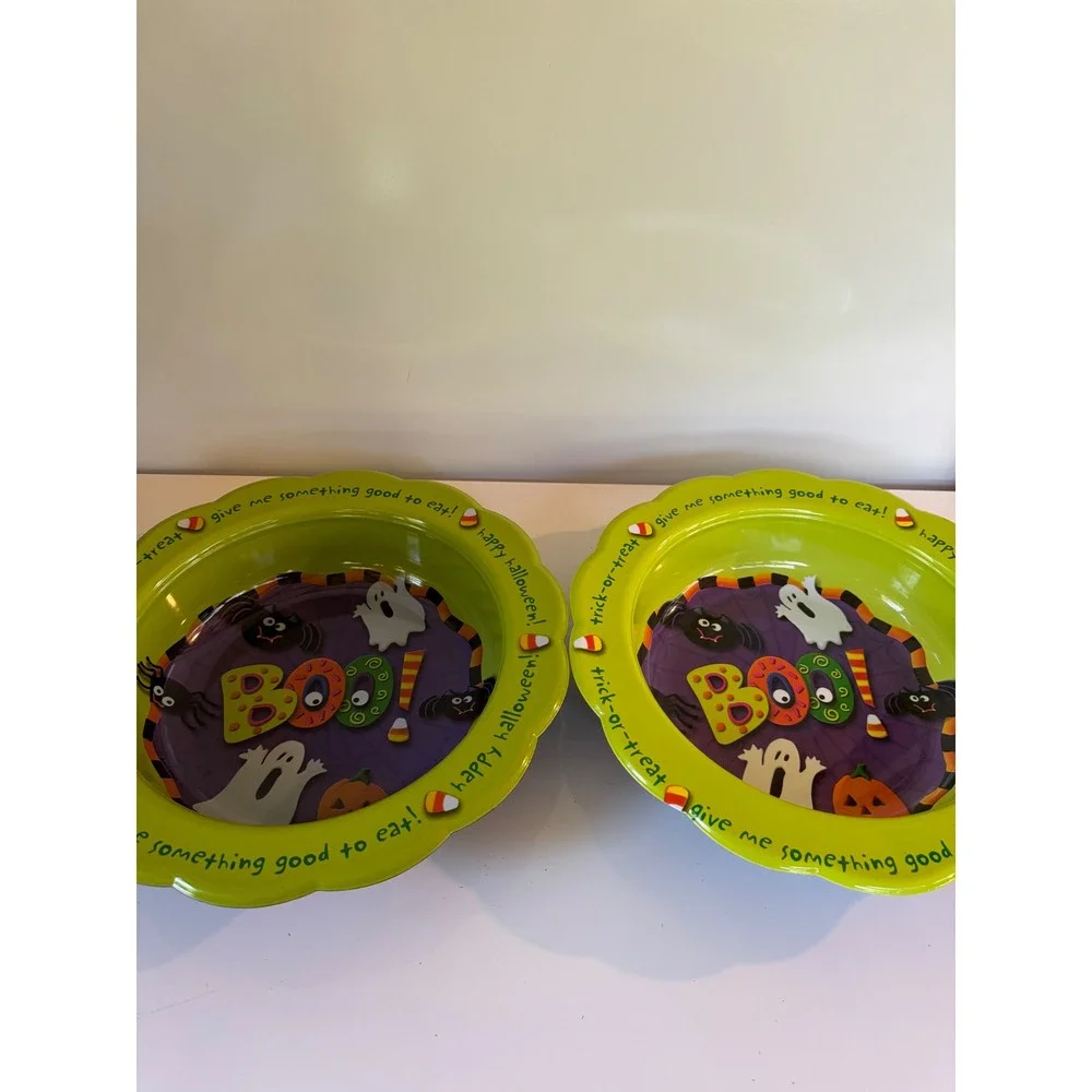 Ullman Co Halloween Boo Bowls Set of 2 Lime Green Plastic 14 inch 795365